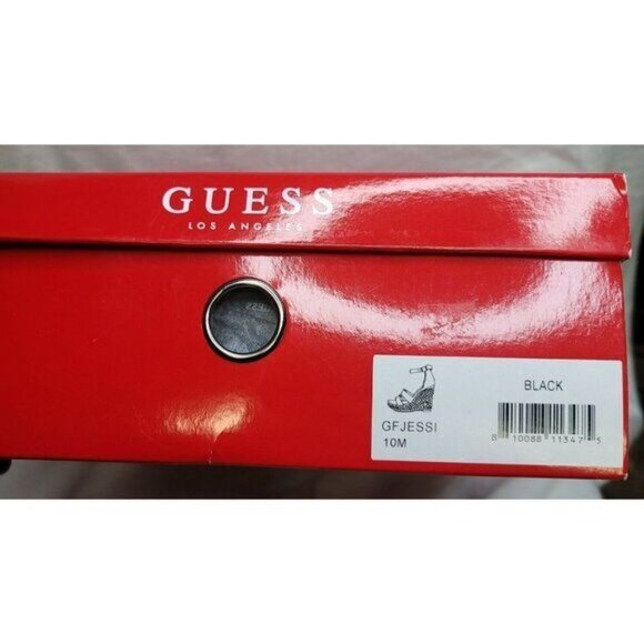 Guess Womens Black Espadrille-Style Wedge Sandals Raffia Sole Gold Logo Sz 10M - Picture 12 of 13